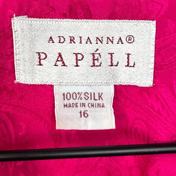 Vtg Silk ADRIANNA PAPEL Dress Plus 16 80s Glam Paisley Rhinestone Puff‎ Sleeve - Picture 4 of 13